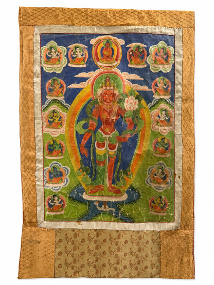 Monumentales 19. Jh. Nepalese Thangka von Rakta Tara in vollständiger Darstellung