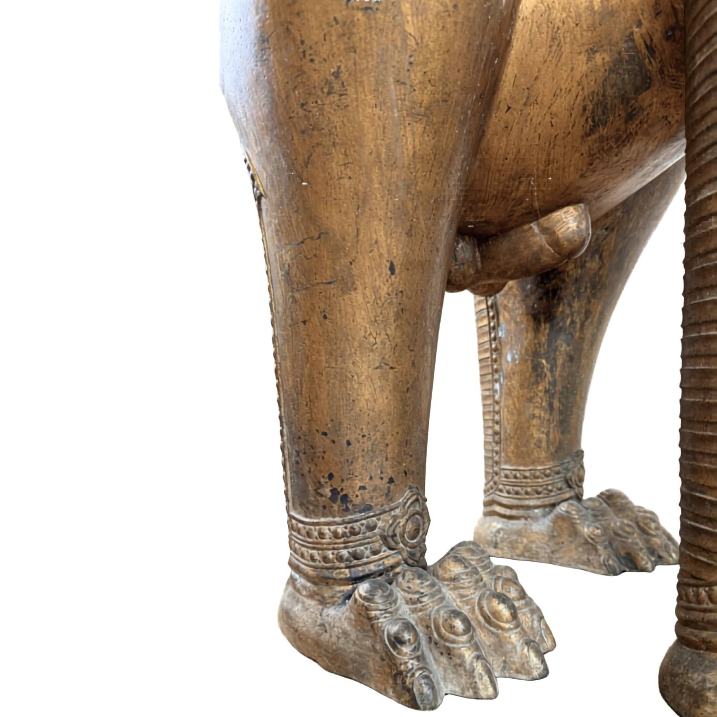 Monumentale thailändische Tempelwächterfigur aus vergoldeter Bronze, antiker Singha-Löwe ​​aus der buddhistischen Tempelkunst