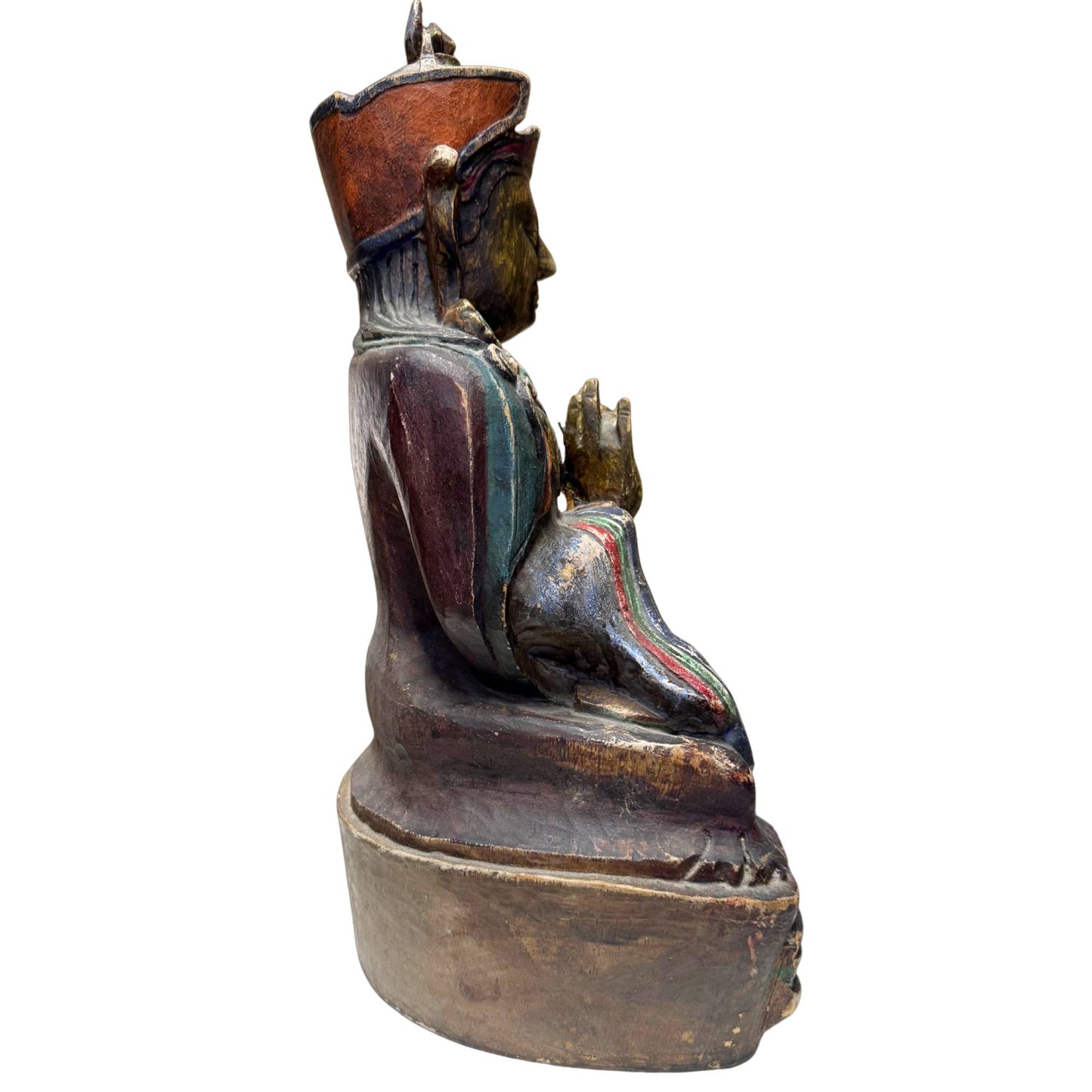 Antikes tibetisches polychromes Holzstück in Museumsqualität aus der Zeit des 2. Karmapa