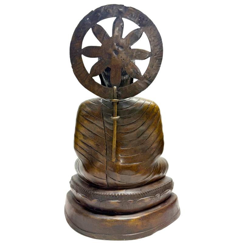 Bronzestatue des Buddha Dharmachakra Mudra aus Myanmar mit Patina und andächtiger Ausstrahlung