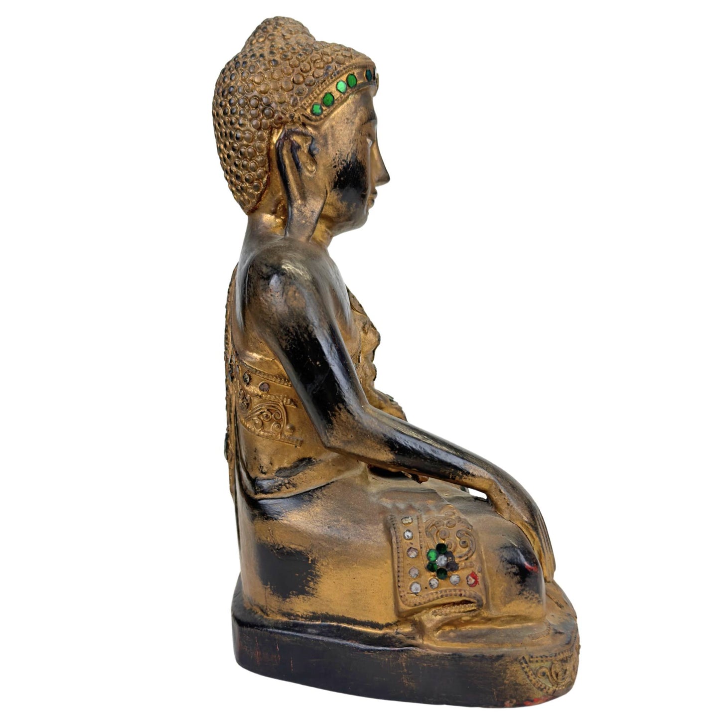 Burmesischer Buddha mit schwarzem Lack und traditioneller Oberfläche