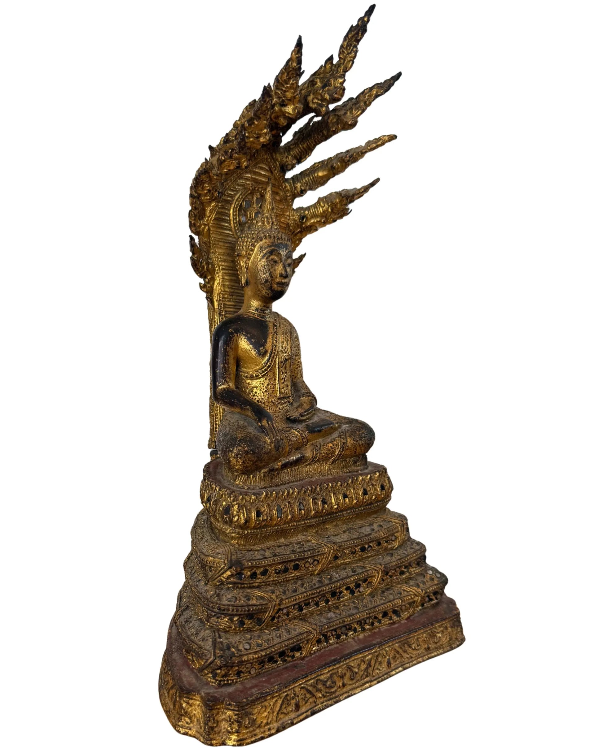 Naga-Buddha-Statue, Thailand, Bronze, vergoldet, Rattanakosin-Stil