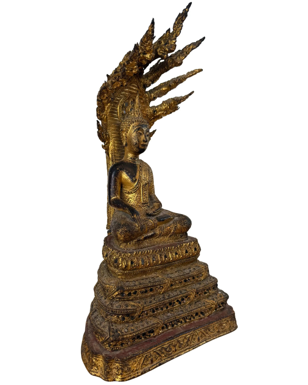 Naga boeddha beeld thailand bronzen verguld rattanakosin stijl