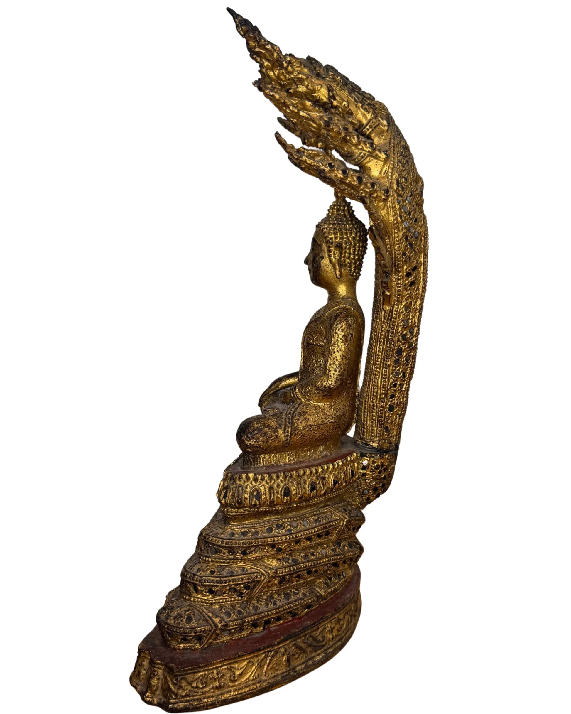 Naga Buddha Thailand Bronze Tempelstatue vergoldet Rattanakosin