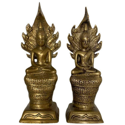 Naga-Buddha-Statue aus Messing, Südostasien, Dhyana Mudra
