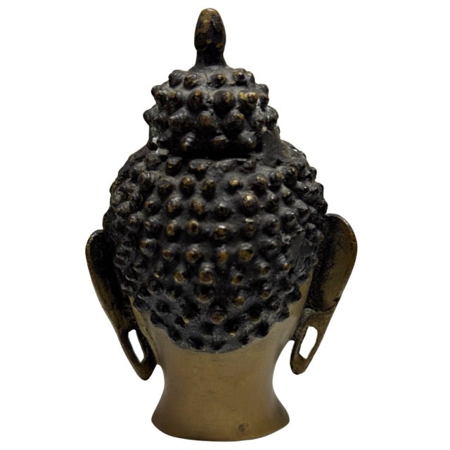 Historischer Buddha-Kopf aus Nepal aus feuervergoldeter Bronze, 18.–19. Jahrhundert