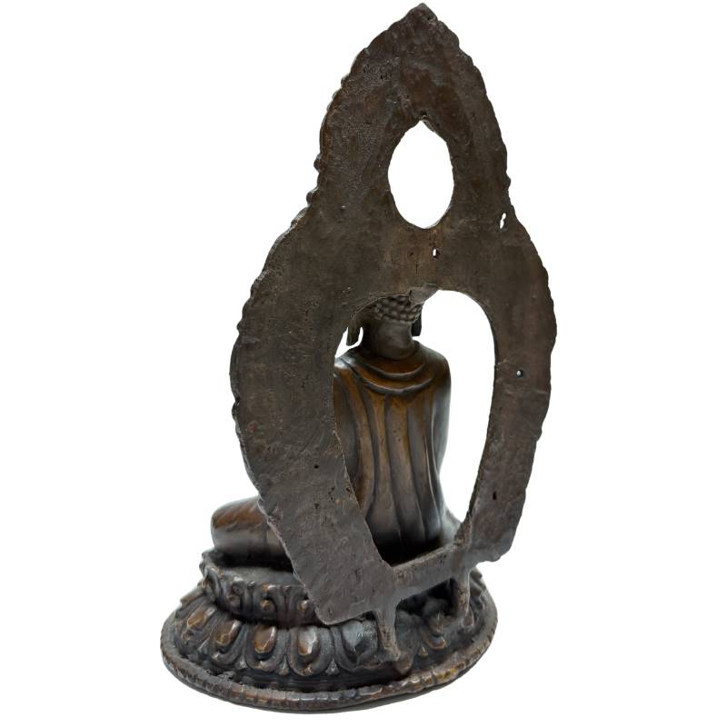 Nepalesische Buddha-Statuen aus Bronze mit Dhyana Mudra und Resten von Feuervergoldung