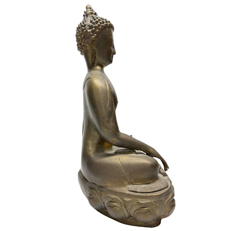 Bronzebuddha aus dem Himalaya mit originaler Quecksilberfeuervergoldung