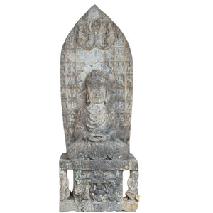 Große Himalaya Kalkstein-Buddha-Stele mit Naga und Tempelrelief – Nepal – vor 1960 – 122 cm