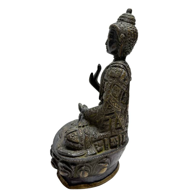Nepalesisches Bronze-Buddha-Paar mit Abhaya-Mudra und Ormolu-Oberfläche