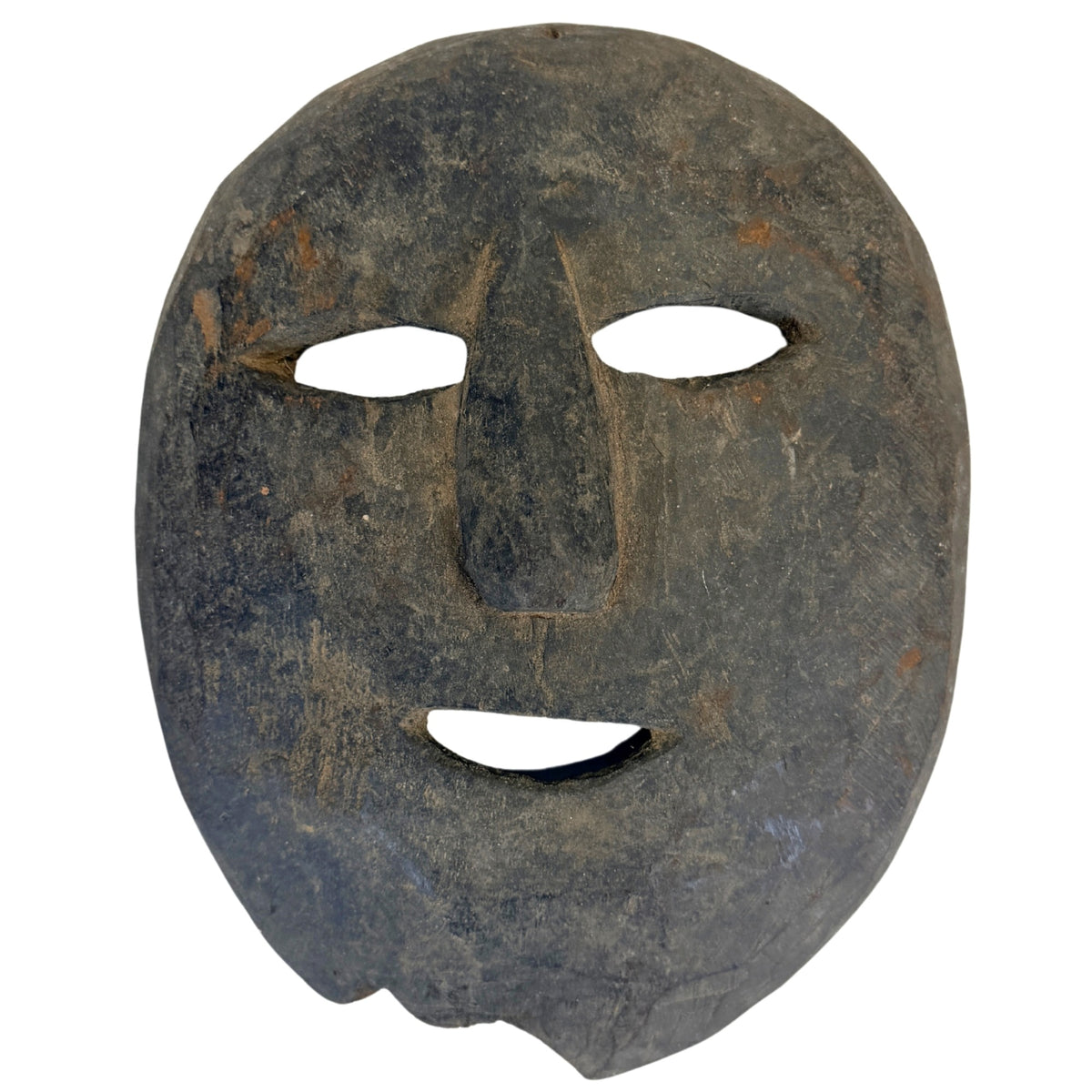 Nepalesische Schamanenmaske aus dem Himalaya, Frontalansicht mit ovalen Augen und breiter Nase
