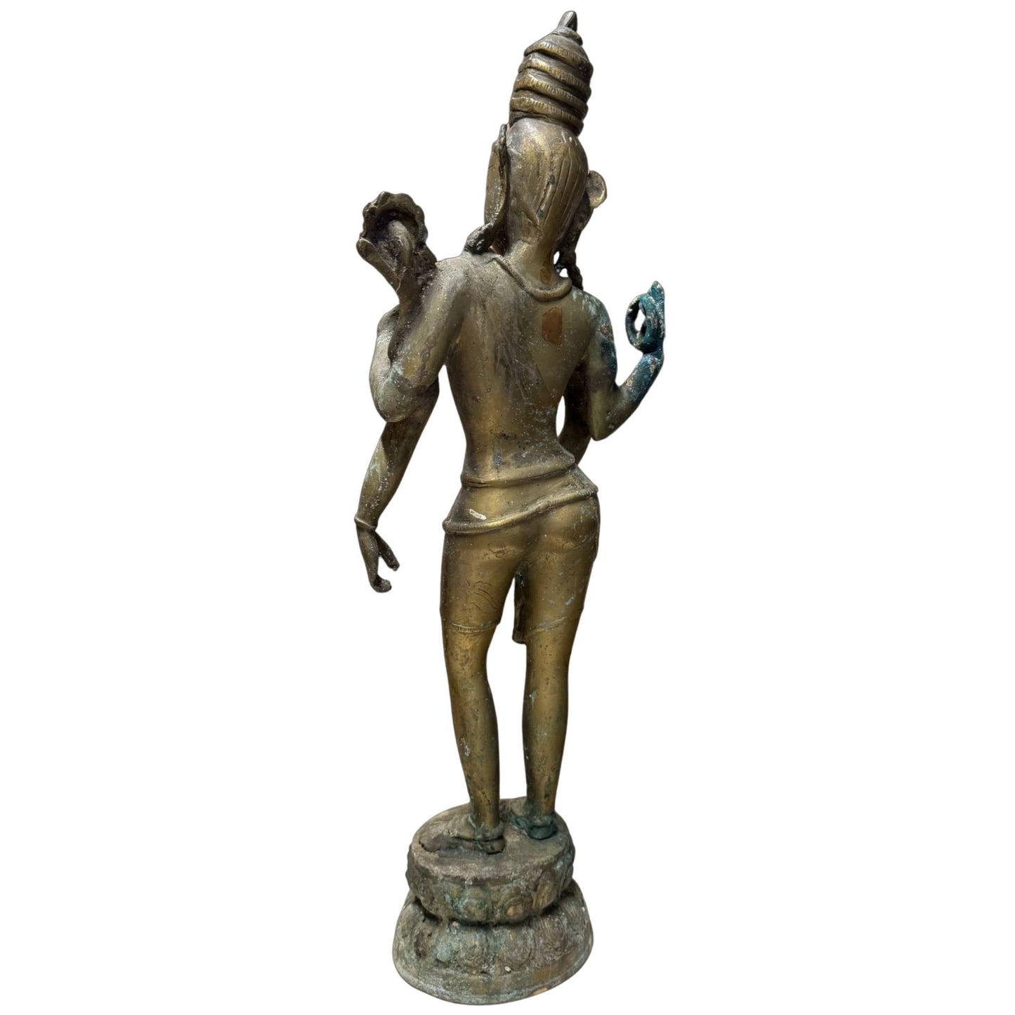 Nepalesischer vierarmiger Avalokiteshvara aus Bronze, 17. Jahrhundert – Rückansicht rechts