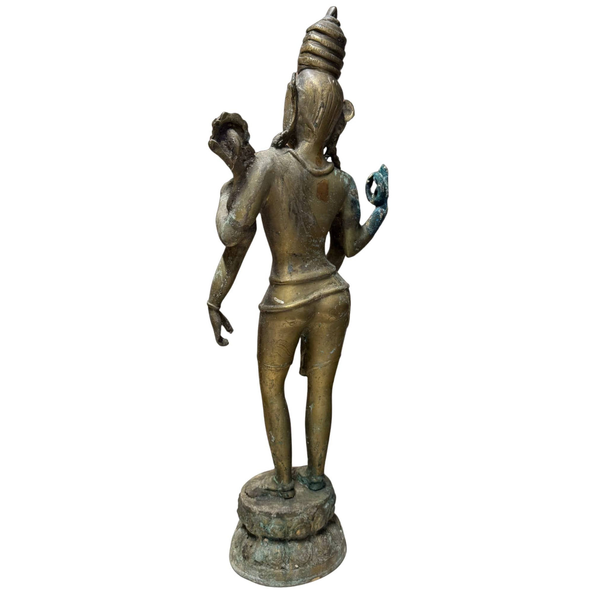 Nepalesischer vierarmiger Avalokiteshvara aus Bronze, 17. Jahrhundert – Rückansicht rechts