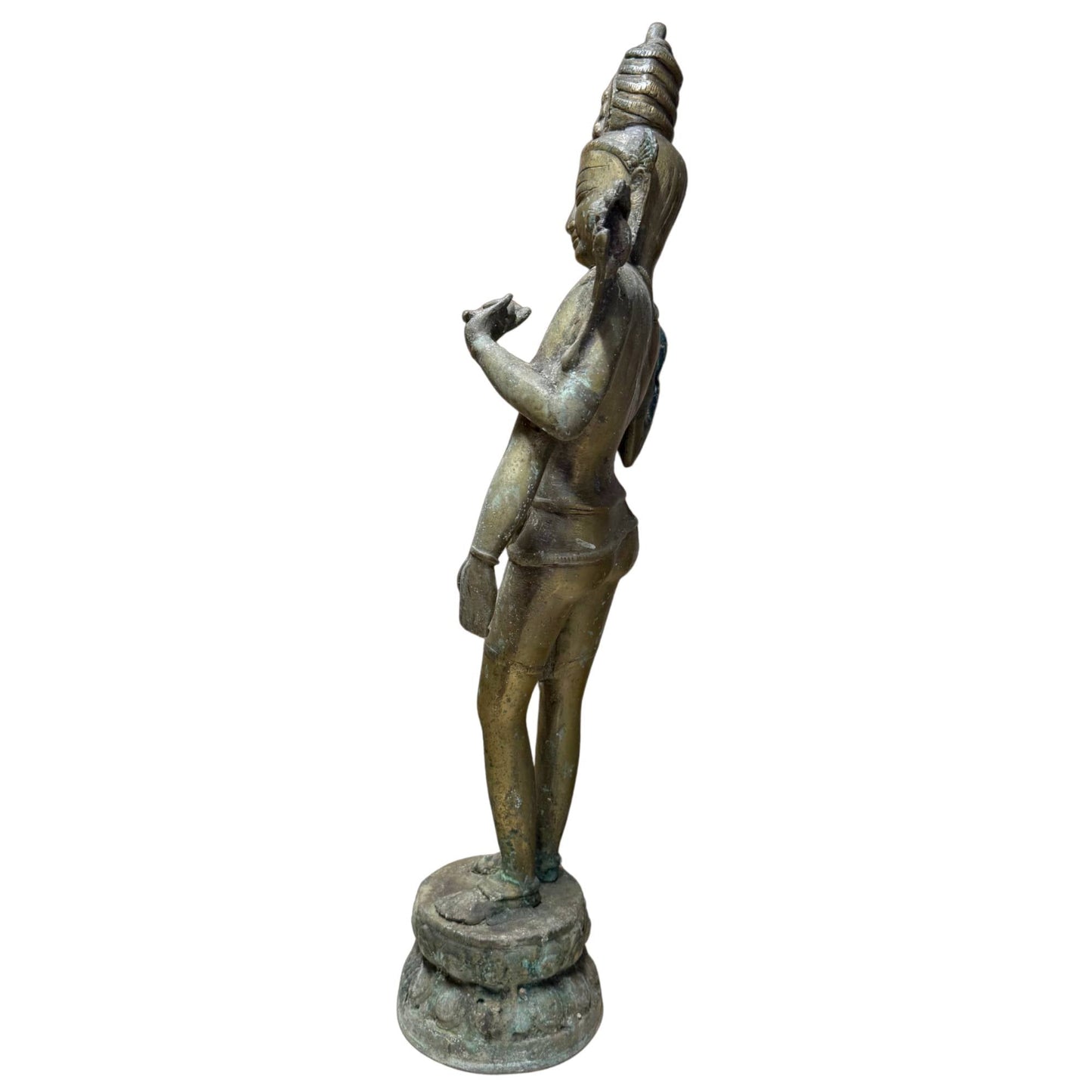 Nepalesischer vierarmiger Avalokiteshvara aus Bronze, 17. Jahrhundert – rechte Seitenansicht