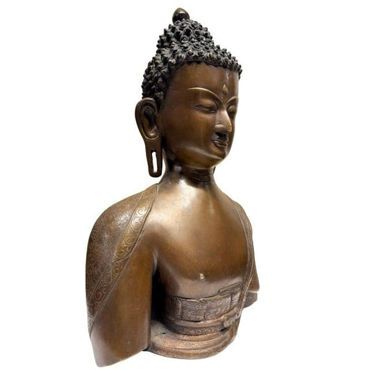 Nepalesische Buddha-Büste aus Bronze mit natürlicher Patina