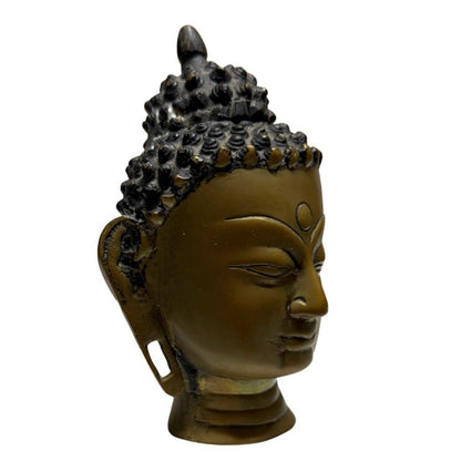 Nepalesische buddhistische Skulptur in Form eines buddhistischen Kopfes, hohl gegossene Bronze mit vergoldeten Resten