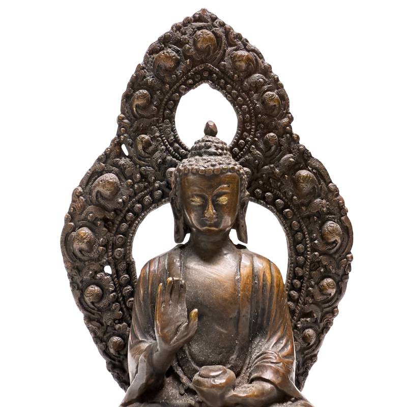 Nepalesisches Buddha-Set aus Bronze mit Dhyana Mudra und im klassischen Himalaya-Stil