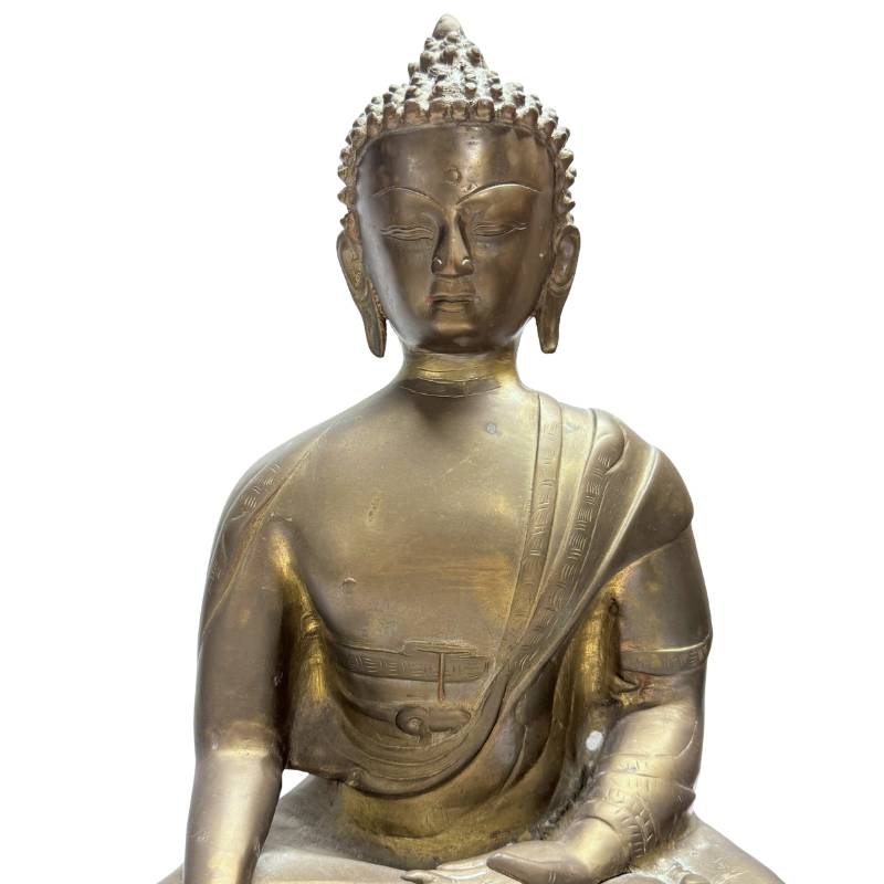 Himalaya-Buddha in Bhumisparsha-Mudra mit vergoldeter Oberfläche