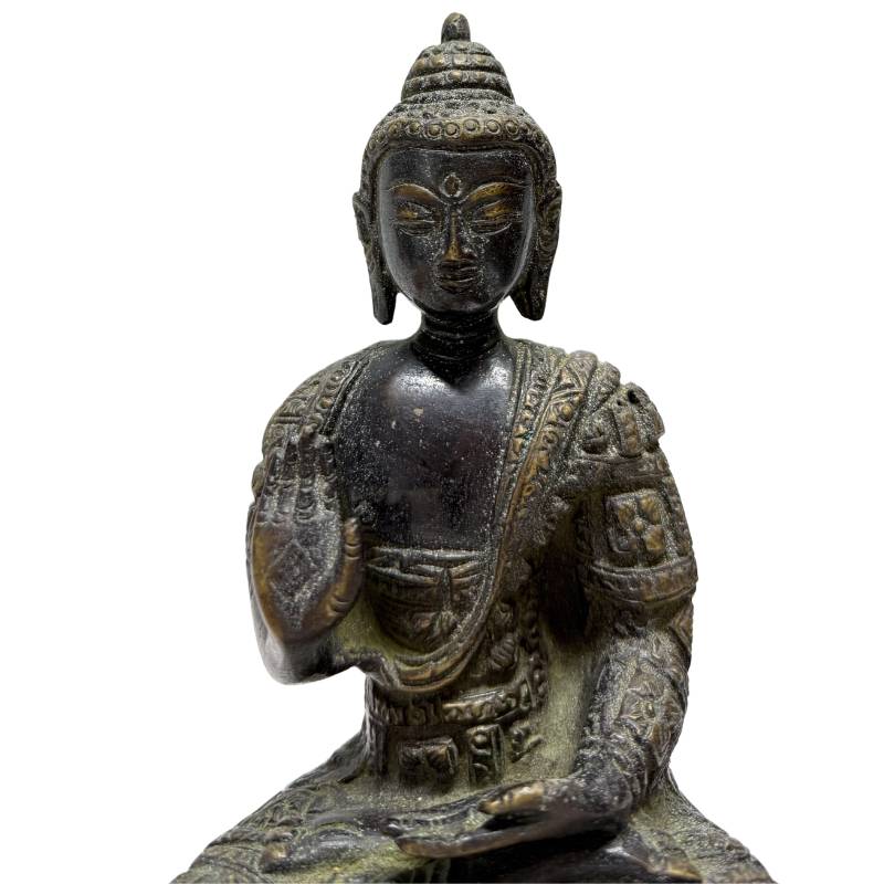 Nepalesisches Newar-Buddha-Paar aus vergoldeter Bronze mit tiefer Patina