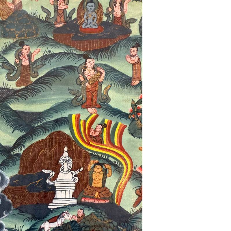 Ritualszenen und Architektur auf alten nepalesischen Thangkas