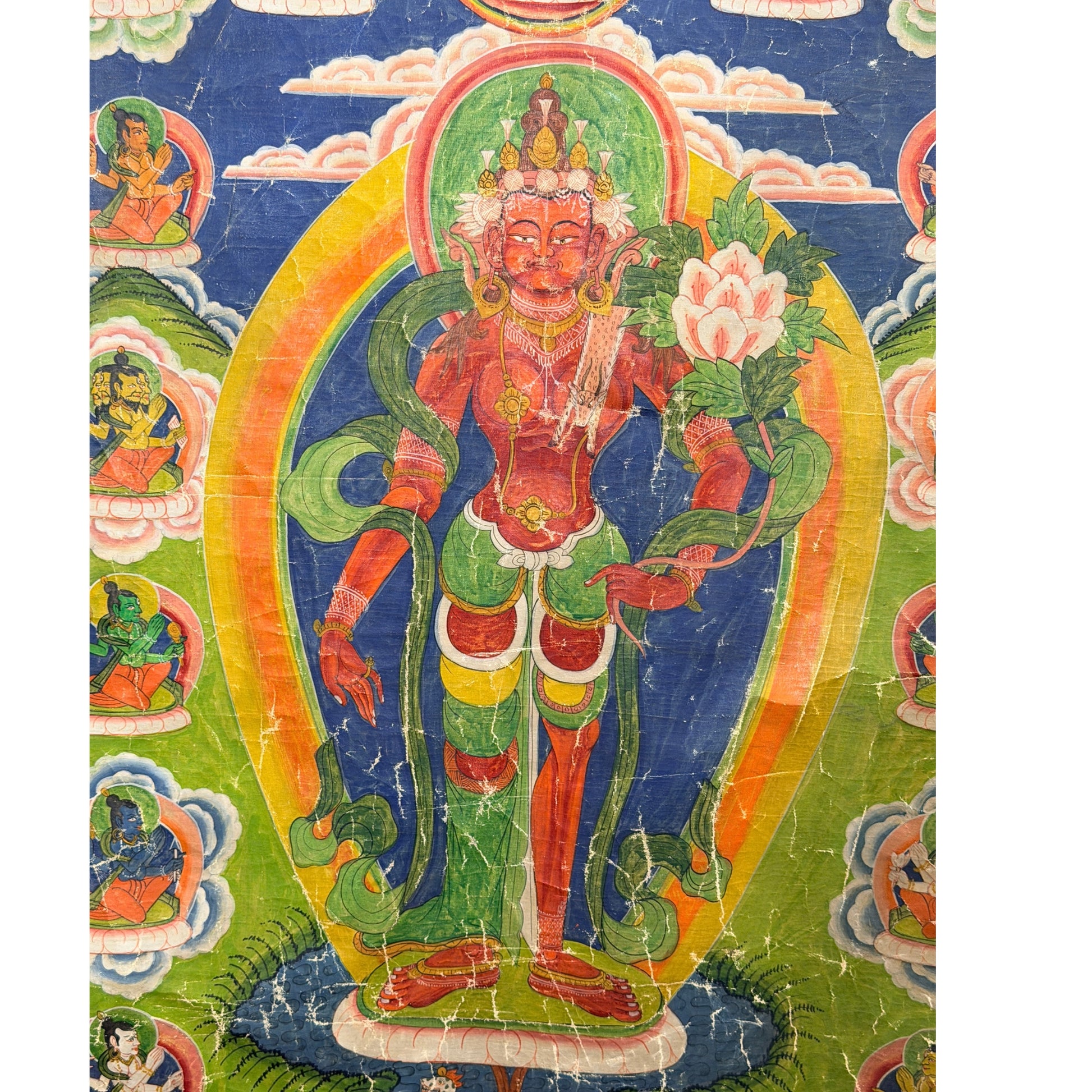 Antike Newar Paubha mit rotem Tara aus Nepal