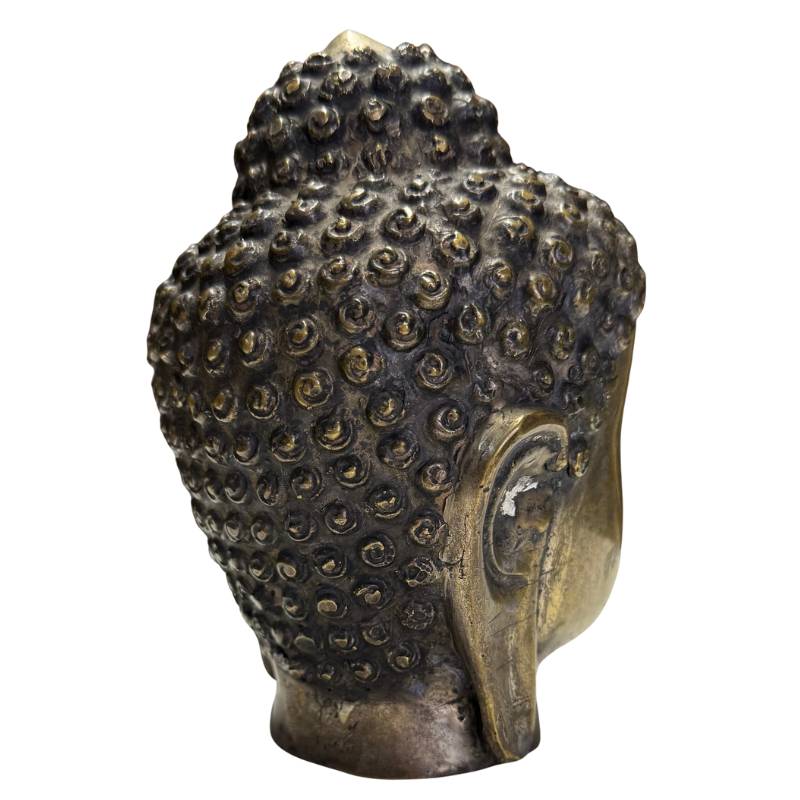 Alter Buddha-Kopf aus Bronze mit Resten von Quecksilbervergoldung