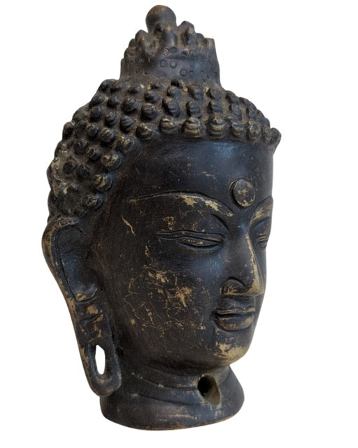 Alter Buddha-Kopf aus Bronze aus der Himalaya-Region