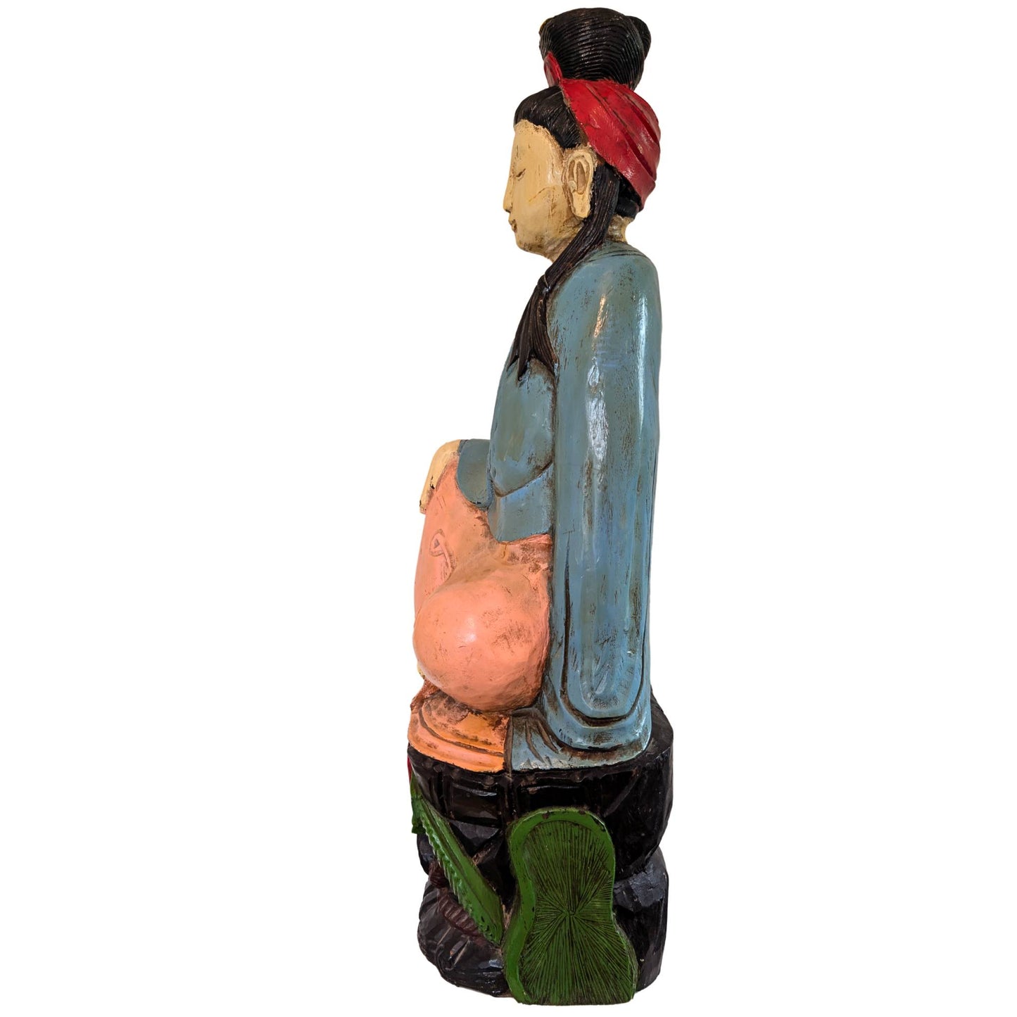 Alte chinesische Kwanyin-Statue aus Kampferholz mit Gebrauchsspuren
