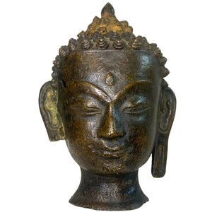 Altes thailändisches Buddha-Kopf aus Bronze (Ayutthaya/U-Thong-Stil)