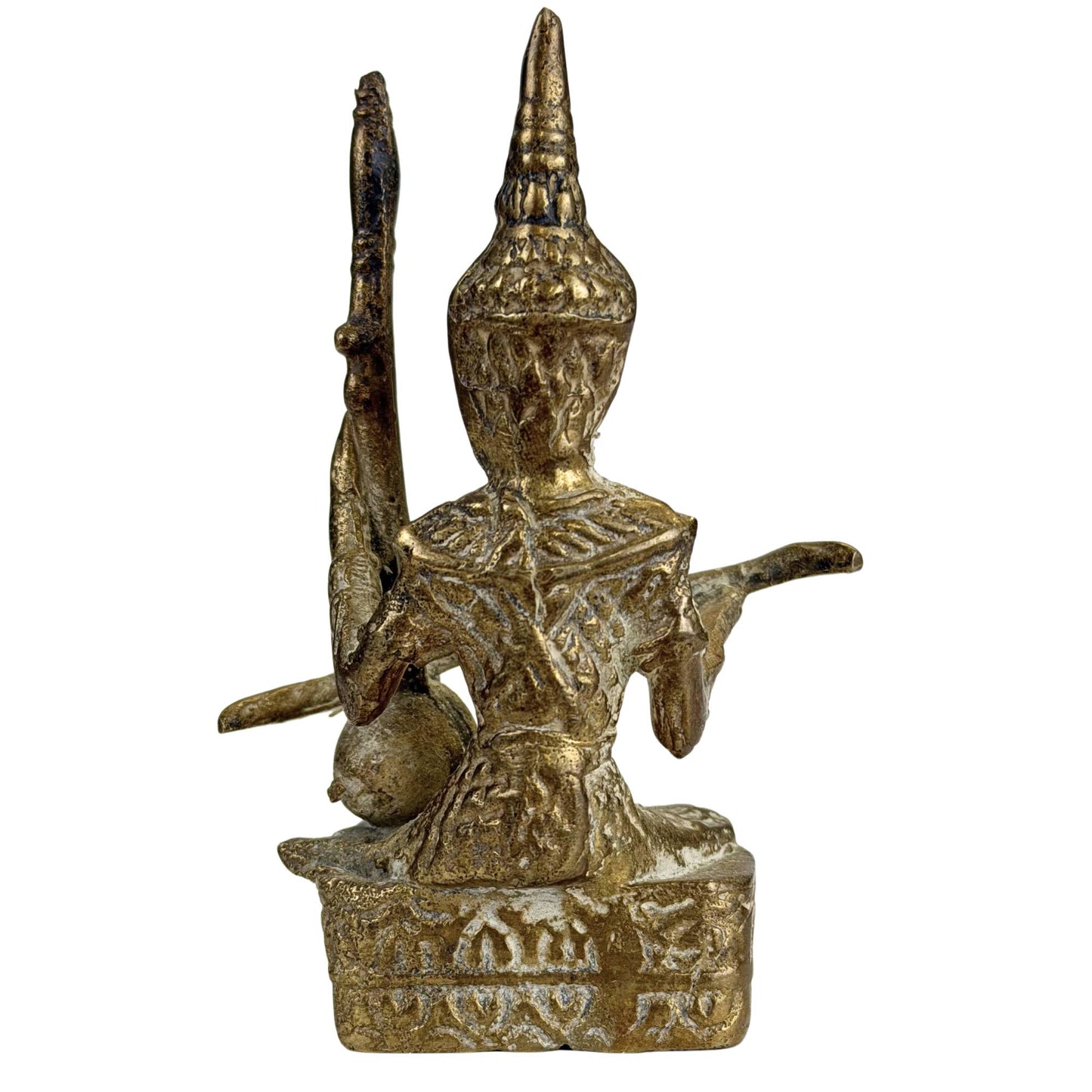 Alte thailändische Bronzestatue mit kunstvollen Details im Tempelstil