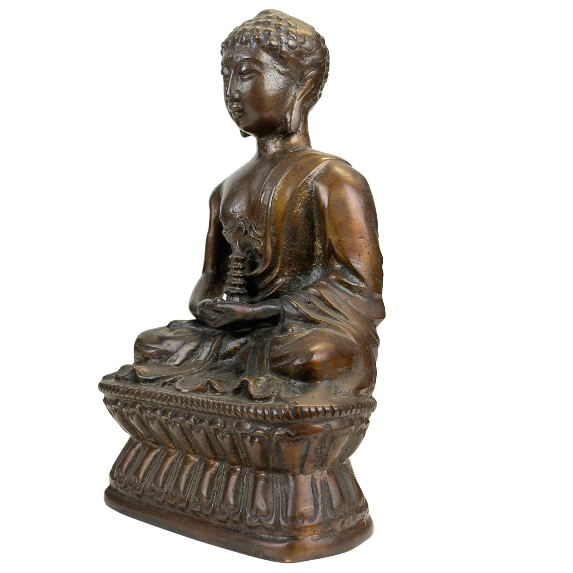 Alte Meditationsbuddha-Statue aus Bronze im Himalaya-Stil mit einer kraftvollen spirituellen Ausstrahlung