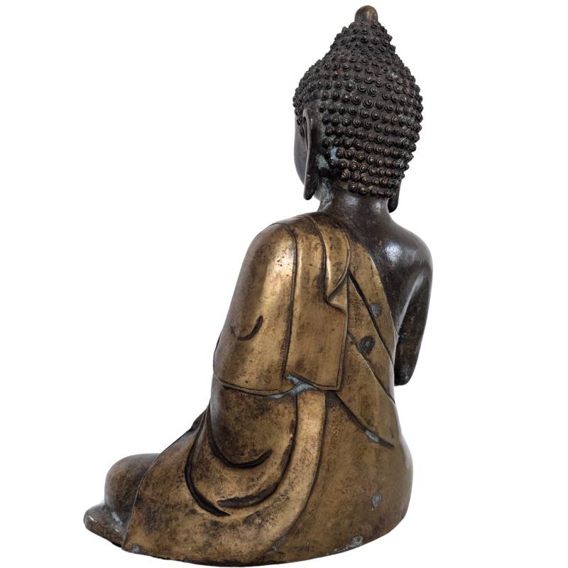 Alte chinesische Buddha-Statue aus Bronze mit Gebrauchsspuren