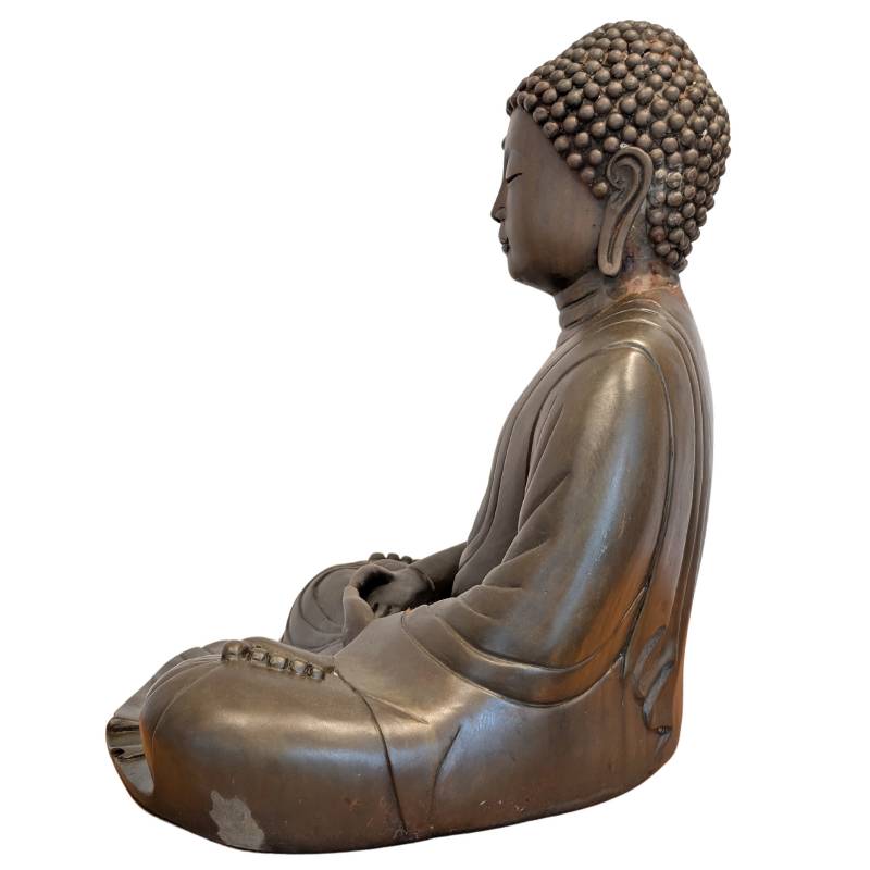 Alte japanische sitzende Buddha-Statue aus Bronze als Skulptur