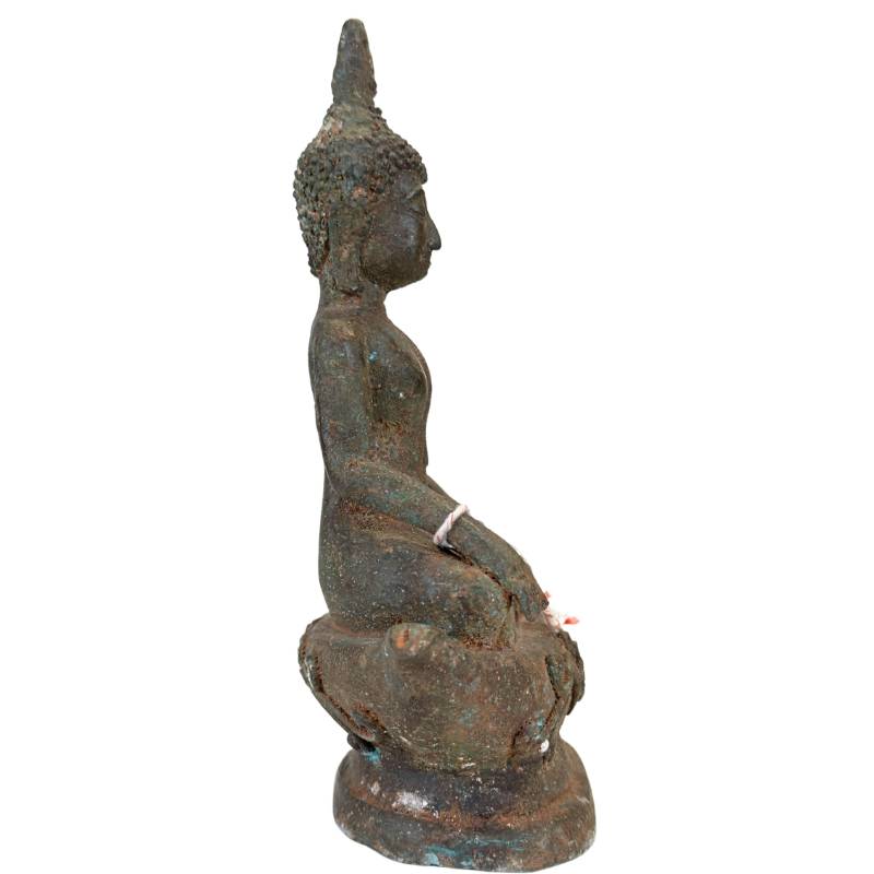 Alter thailändischer Buddha aus Bronze mit grüner Patina