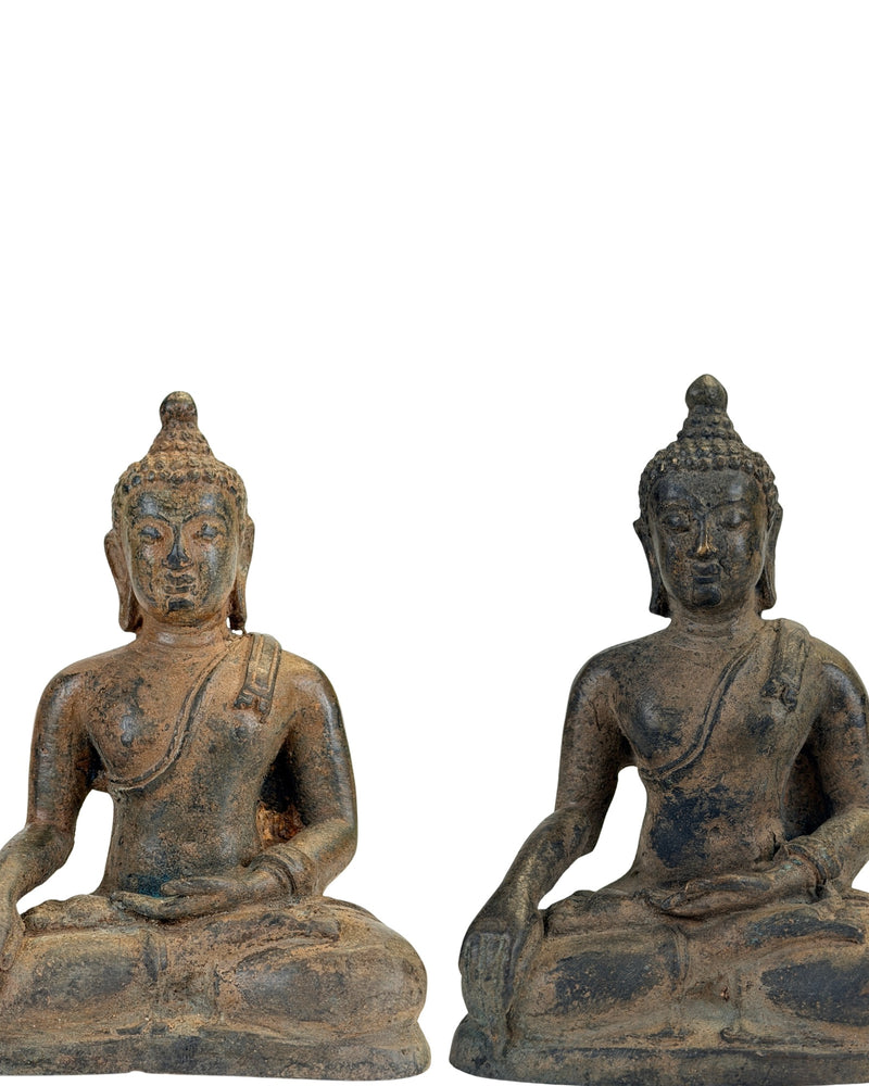 Paar antike thailändische Bronze-Buddhas – Lanna, 19. Jh. - Thailändische Buddha Statue
