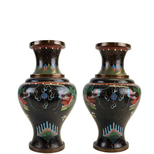 Paar große chinesische Cloisonné-Vasen – Qing-Stil – archaisches Drachendekor