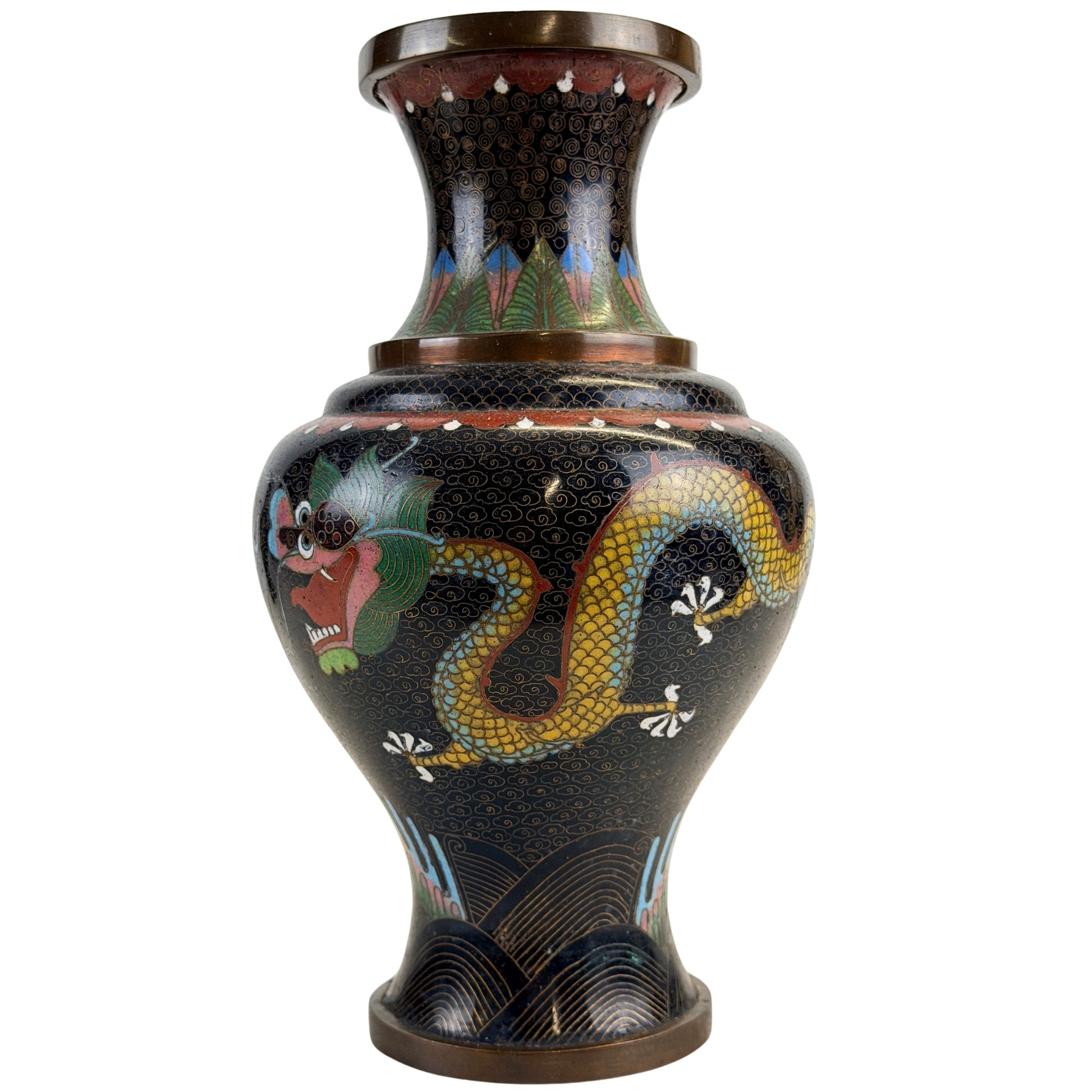 Paar große chinesische Cloisonné-Vasen – Dekor im Qing-Stil