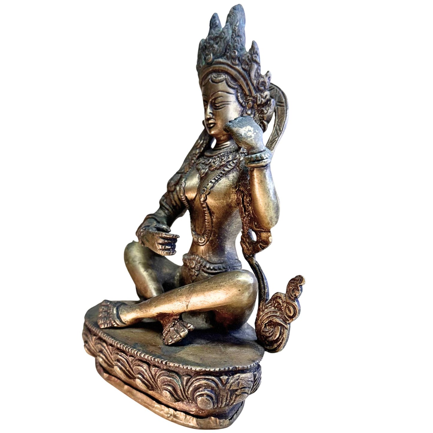 Patinaanalyse vergoldetes Kupfer Saraswati antik