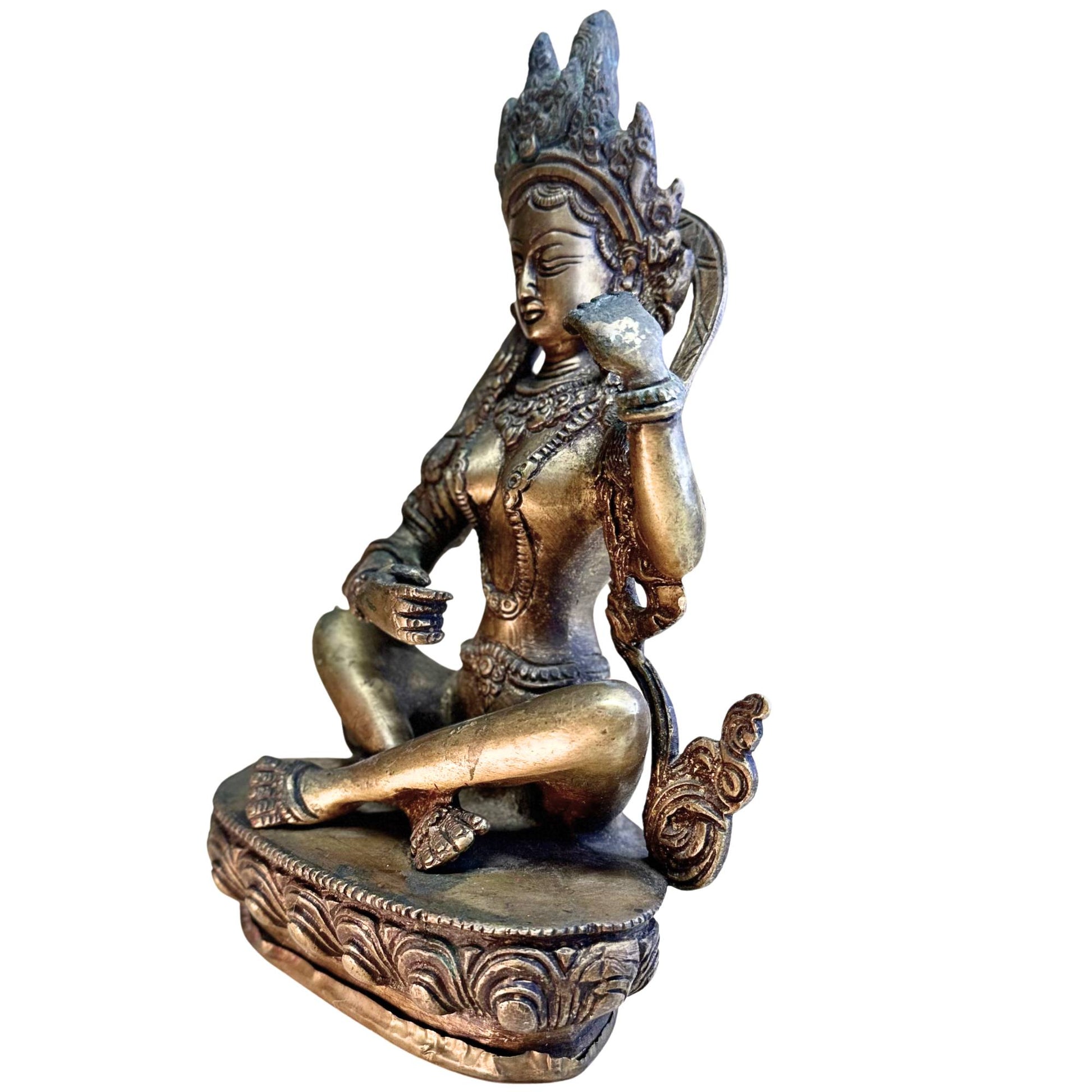 Patinaanalyse vergoldetes Kupfer Saraswati antik