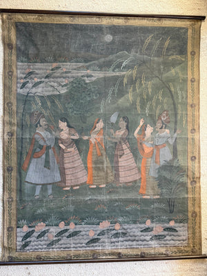 Antikes Pichwai-Gemälde Krishna & Gopis – Indien, ca. 19. Jahrhundert