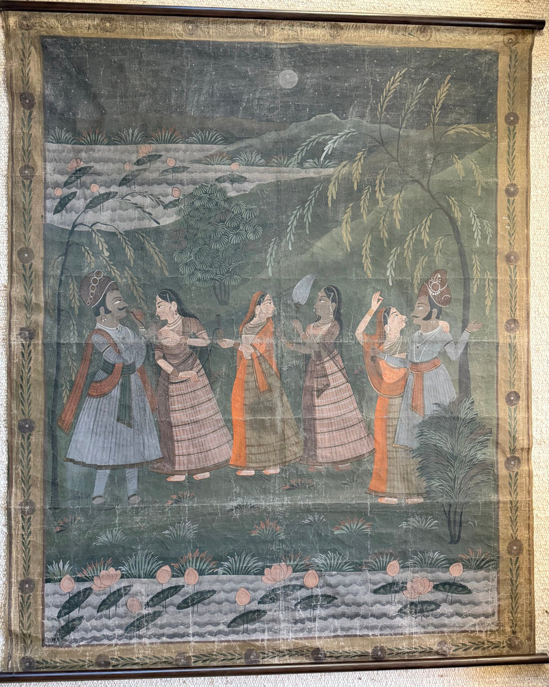 Antikes Pichwai-Gemälde Krishna & Gopis – Indien, ca. 19. Jahrhundert