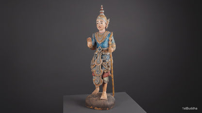 Antike birmanische Nat-Figur aus Teakholz – 19. Jahrhundert, 132 cm