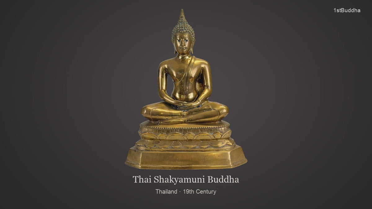 Productvideo van Antieke Thaise Shakyamuni Boeddha met Ingelegde Ogen – 19e Eeuw – 40,5 cm, met beelden van het object en details van het oppervlak en de decoratie.