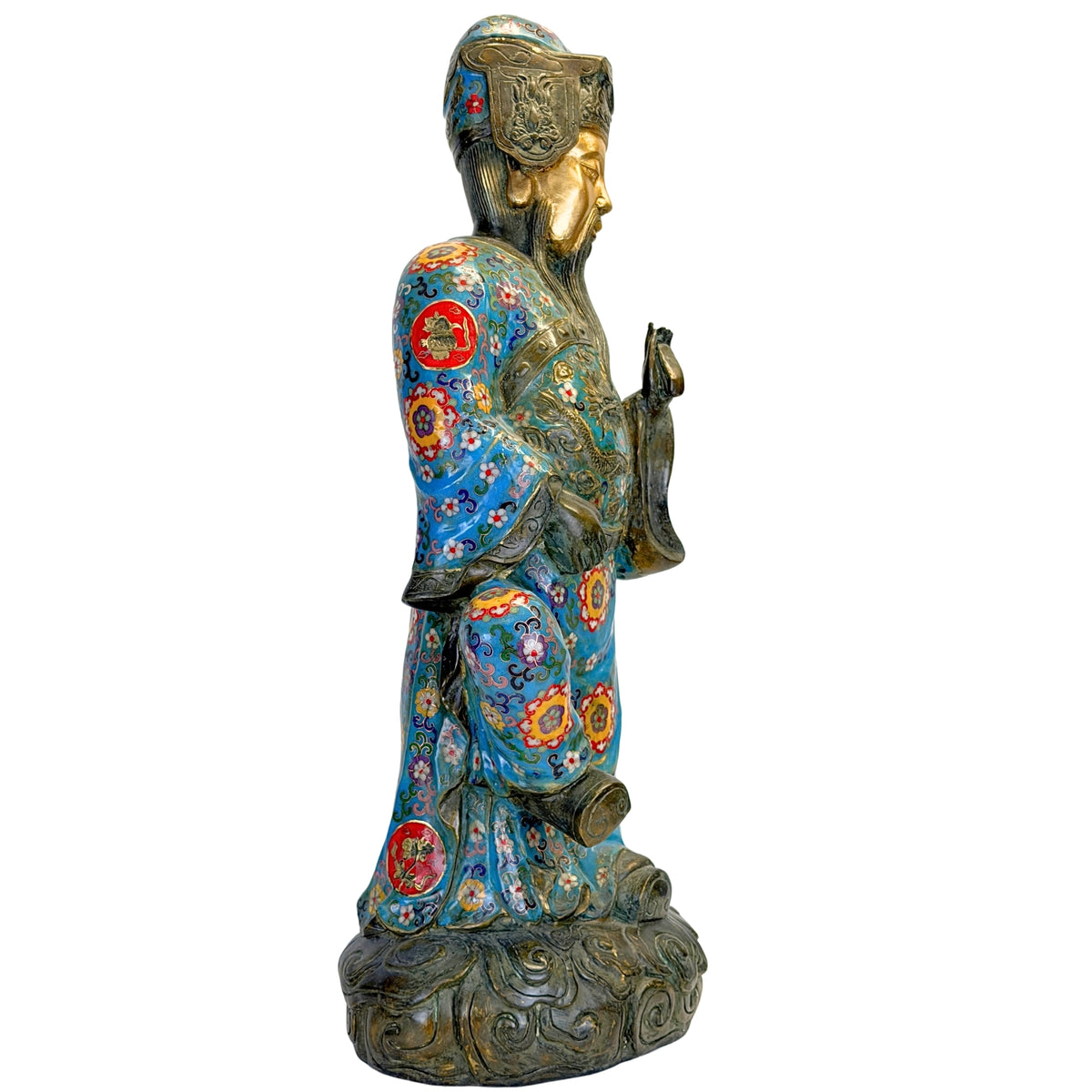 Volledig zijaanzicht van Lü Dongbin in Chinees cloisonné