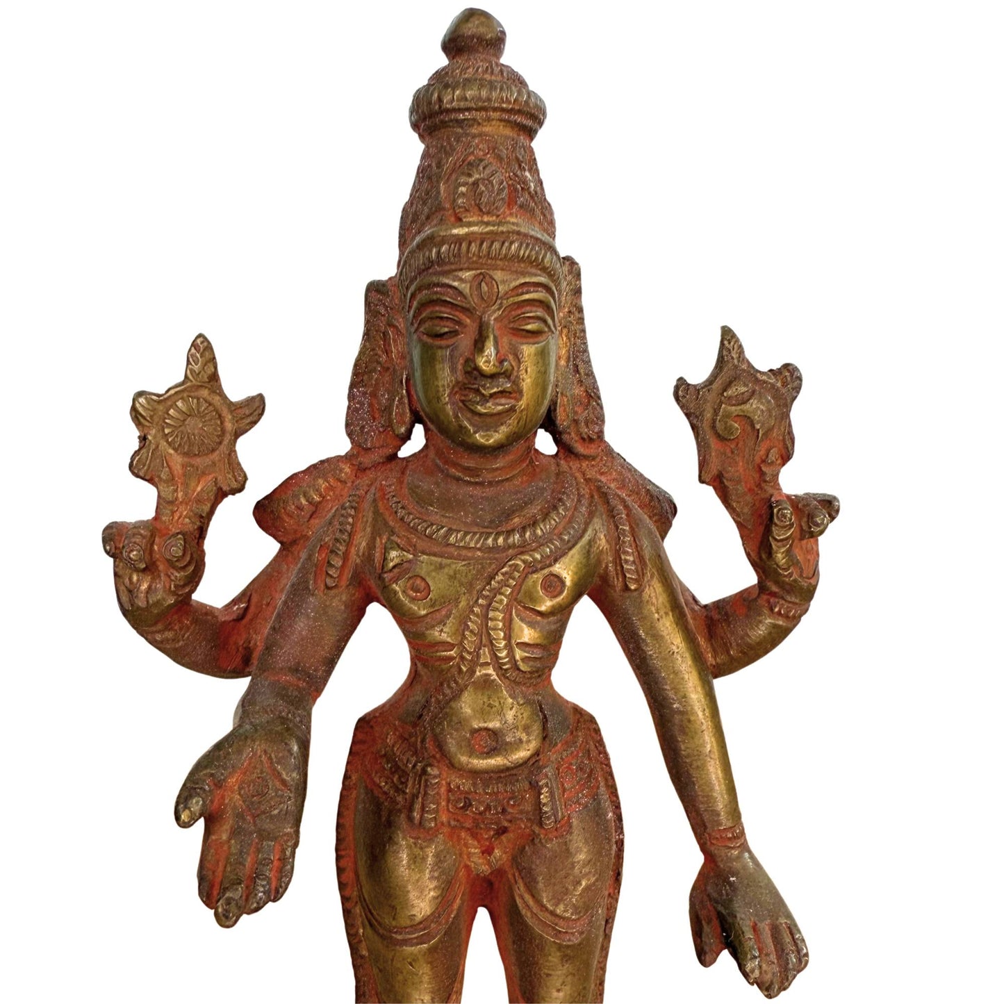 Natürliche rituelle Gebrauchsspuren an einer antiken Vishnu-Bronzestatue als Altersnachweis