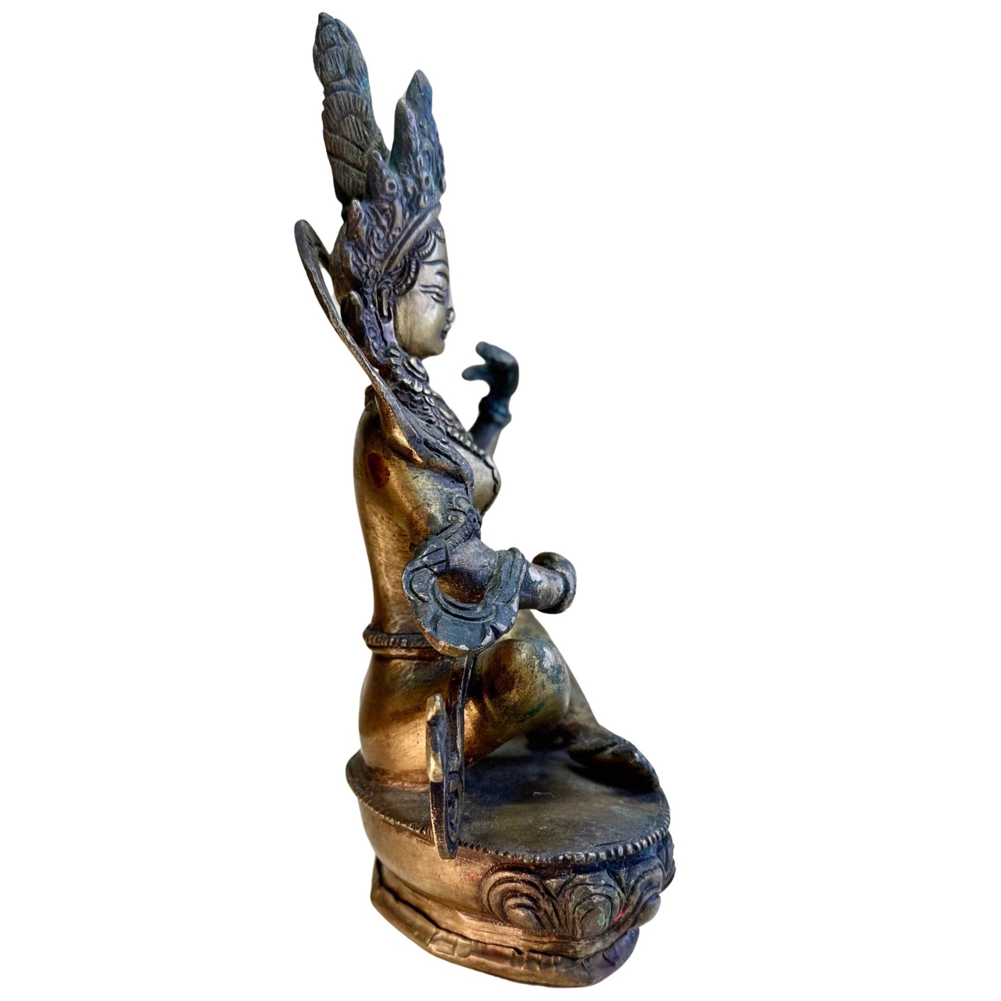 Saraswati-Statue, 20 cm, aus massivem Metall, meisterhaft gefertigt