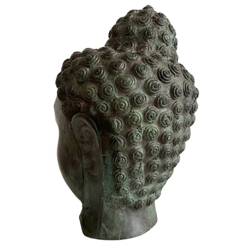 Gelassene Buddha-Kopfskulptur aus Bronze