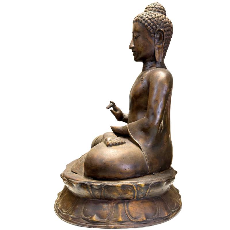 Detailansicht der vollständigen Gesichtszüge und des gelassenen Ausdrucks des javanischen Buddha.