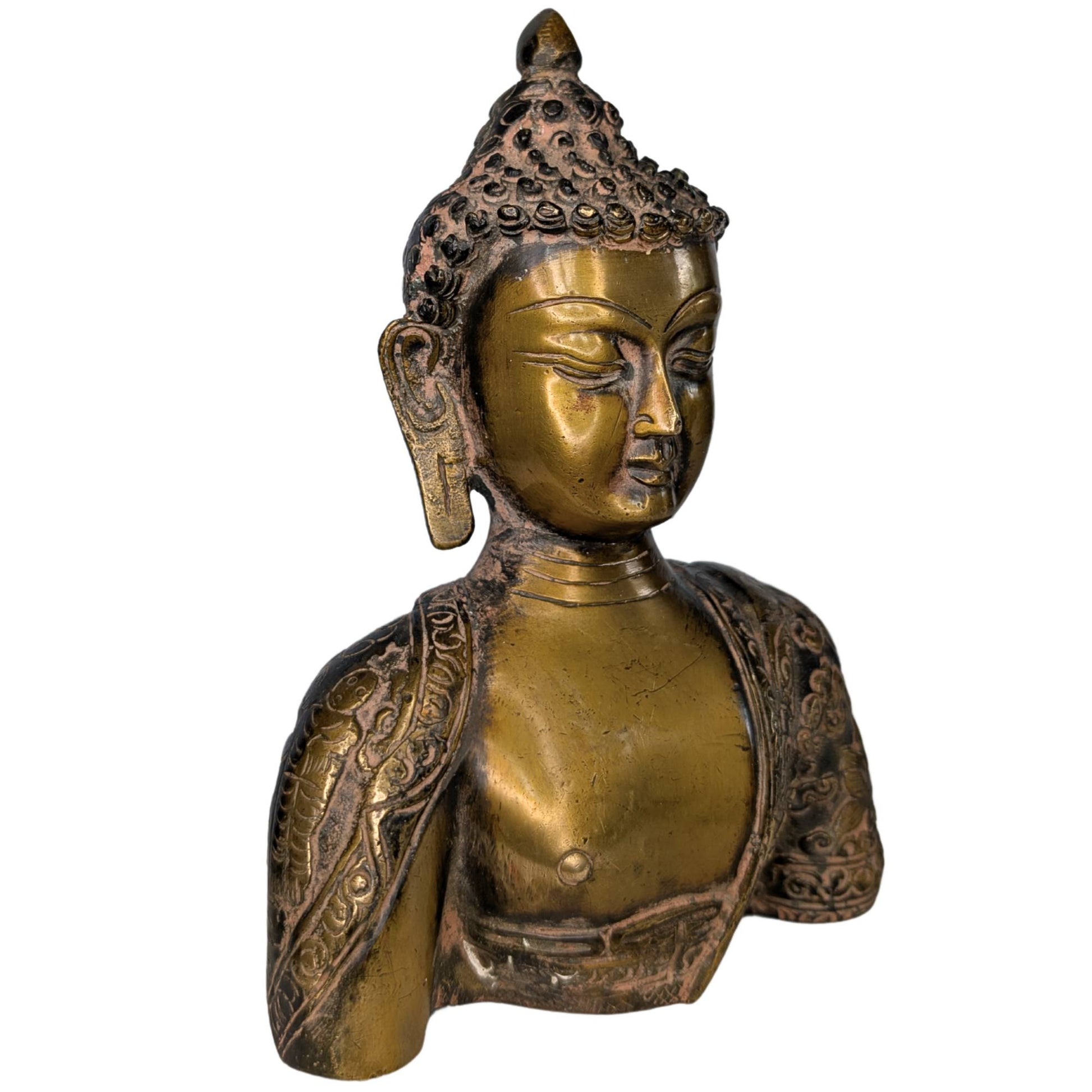 Detail der einzigartigen, handgravierten Erzählszenen auf der Rückseite der Bronzebüste.