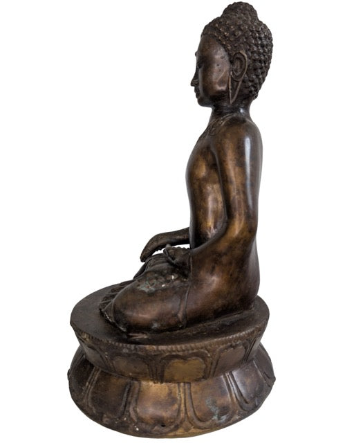 Ruhige Meditationsbuddha-Figur aus antiker Bronze für Sammler.